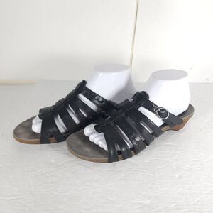 ABEO Women’s Paula US9N Leather Black BIO Neutral Footbed Strappy Slide Sandals